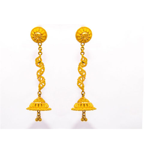 Handcrafted gold earring in Nepal.