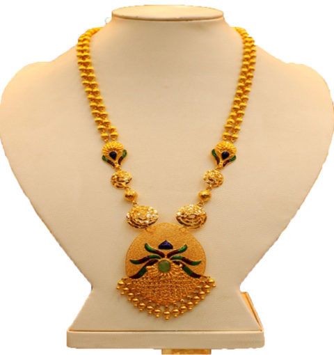 Nepali long gold necklaces.